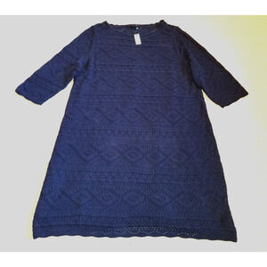 NWT $179 Womens Sweater Dress-TALBOTS-navy "Crochet Sweater Dress" 3/4 sl-3X